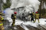 Pożar autobusu w miejscowości Sątopy