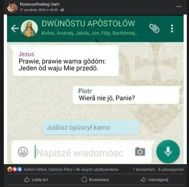 Mem ze strony FB PomorzePosting UwU