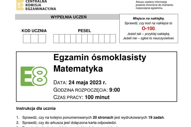 Egzamin ósmoklasisty 2025 matematyka - ARKUSZ CKE, ODPOWIEDZI, ZADANIA, DO POBRANIA [14.05.2025]	