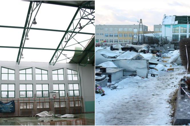 Sochaczew. Burza śnieżna zerwała dach hali. W środku małe dzieci. Groza w SP nr 6! [ZDJĘCIA]