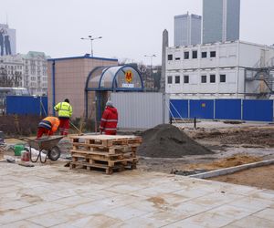 Budowa łąki kwietnej przy wejściu do metra Centrum w Warszawie