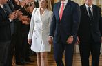  Marta Nawrocka w jasnej kreacji na Zamku Królewskim