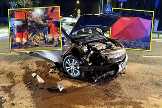 Dwa samochody rozbite, jeden uderzył w drzewo. Wielu rannych w tym 4 osoby nieletnie