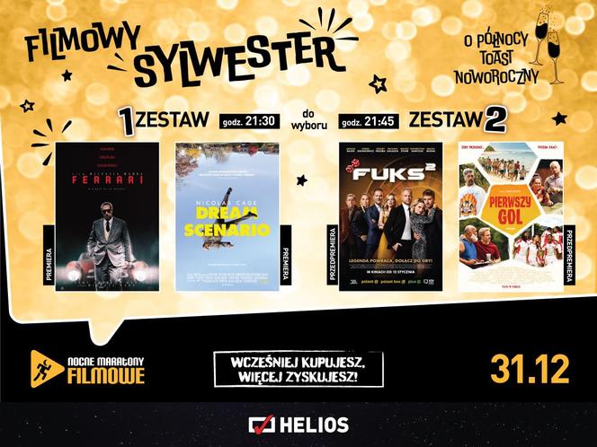 31 grudnia siedlecki Helios zaprasza na dwa zestawy filmów w ramach „Filmowego Sylwestra”!