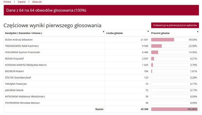 Wybory prezydenckie 2020 w woj. śląskim. W Katowicach i Sosnowcu wygrał Rafał Trzaskowski [WYNIKI W MIASTACH I POWIATACH]