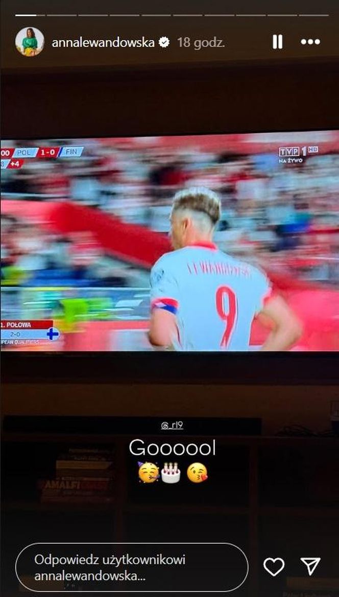 Anna Lewandowska po golu Roberta z Finlandią