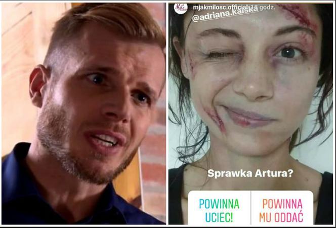Iza (Adriana Kalska) z M jak miłość pobita przez Artura - głosowanie