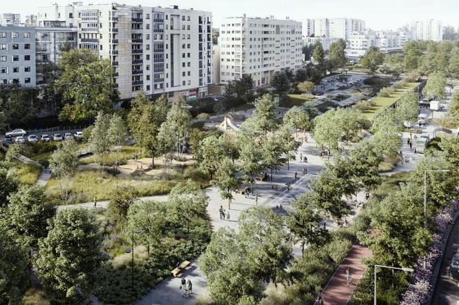 Wizualizacja parku linearnego nad Południową Obwodnicą Warszawy, Ursynów, Warszawa