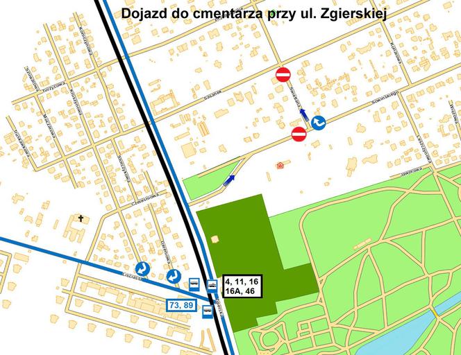 Dojazd do cmentarza na Radogoszczu