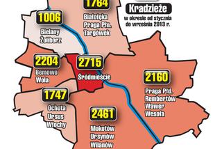 Warszawa - kradzieże (okres od stycznia do września 2013 r.)