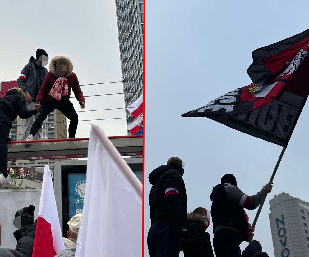 Uczestnicy Marszu Niepodległości weszli na przystanek autobusowy