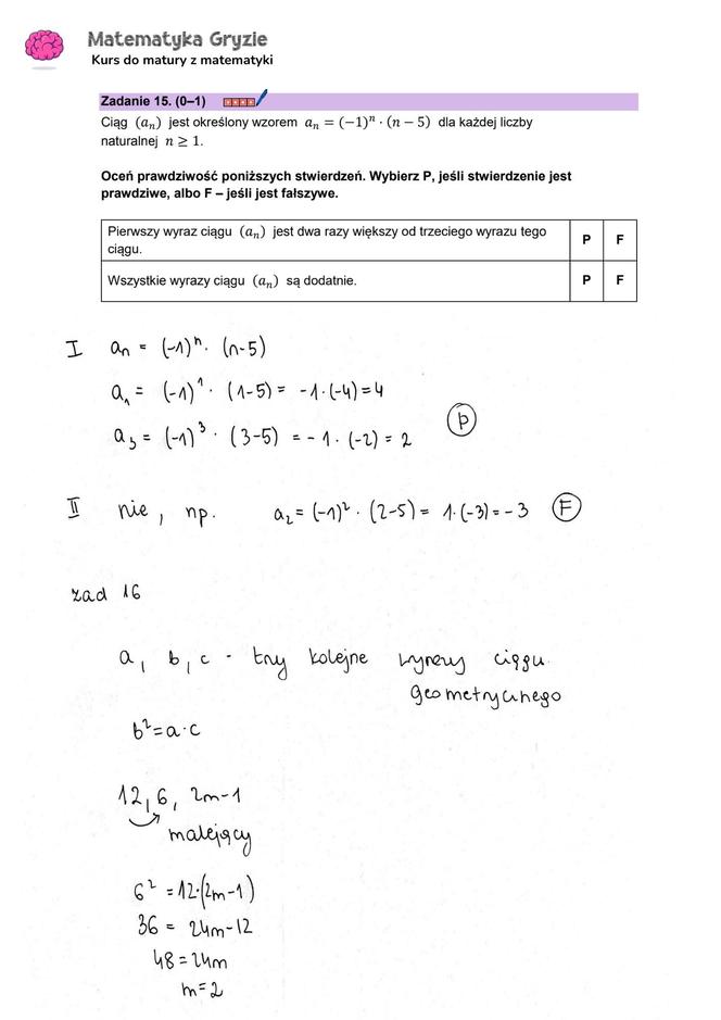 Matura z matematyki 2024 - ODPOWIEDŹ - ZADANIE 15