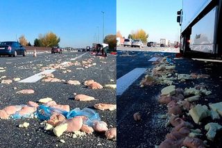 Karambol na A4 pod Krakowem. Autostrada zasypana mrożonym mięsem