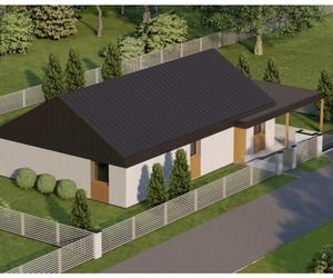 Dom mieszkalny jednorodzinny parterowy zaprojektowany w technologii tradycyjnej, o powierzchni  użytkowej 150 m²