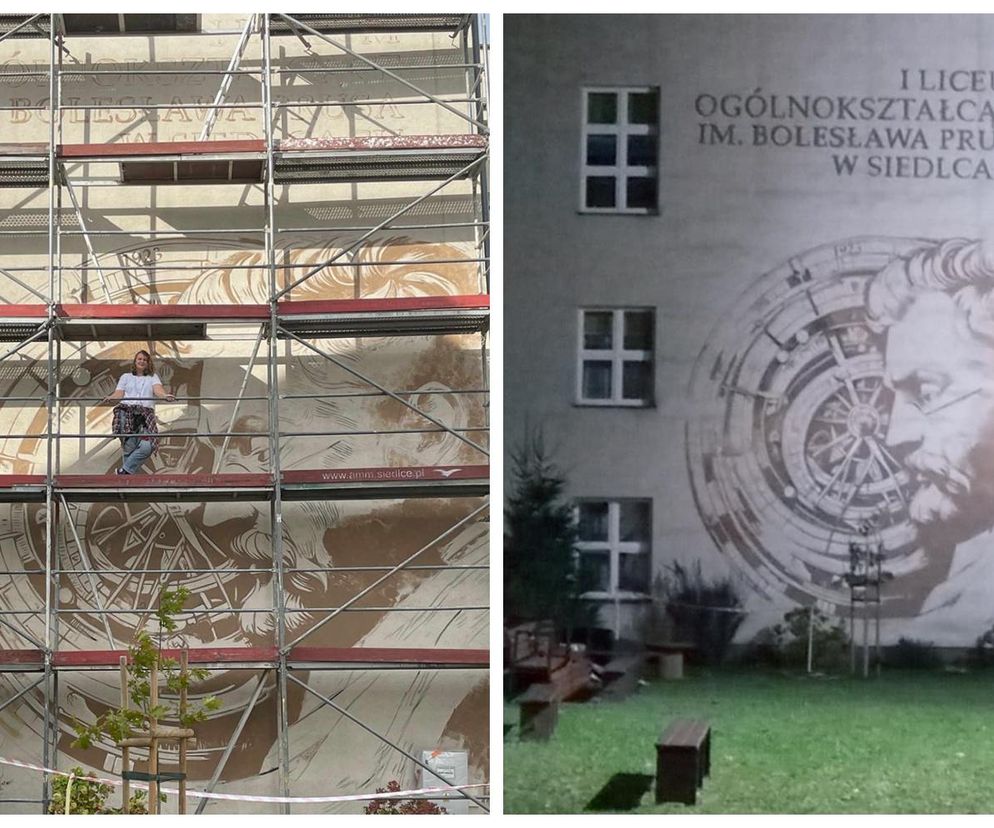 Mural można zobaczyć tylko od strony ulicy Sienkiewicza, na terenie zielonym I LO im. Bolesława Prusa w Siedlcach.