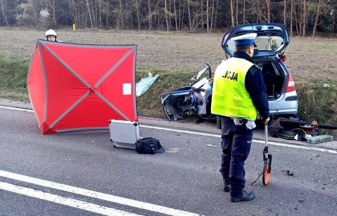 Śmiertelny wypadek pod Piotrkowem Trybunalskim. Kierowca hyundaia zderzył się z tirem [ZDJĘCIA]