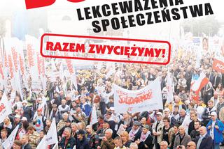 Związkowcy protestują na ulicach gdańska. 