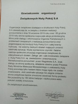 Ruda Śląska: Protest w Hucie Pokój! Pracownicy mają DOŚĆ, oflagowali zakład. "Agonia"