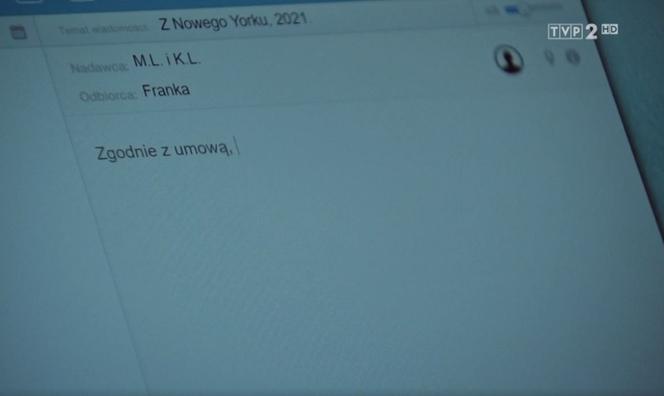 M jak miłość odc. 1652. Email do Franki z Nowego Jorku