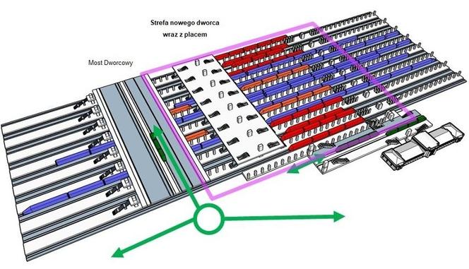 Schemat układu nowych peronów na dworcu PKP Poznań Główny