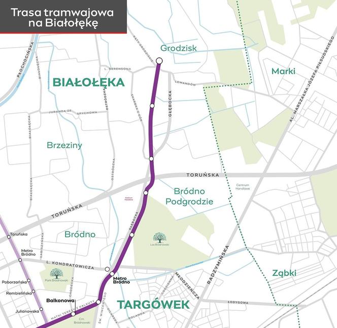 Trasa tramwaj Zielona Białołęka