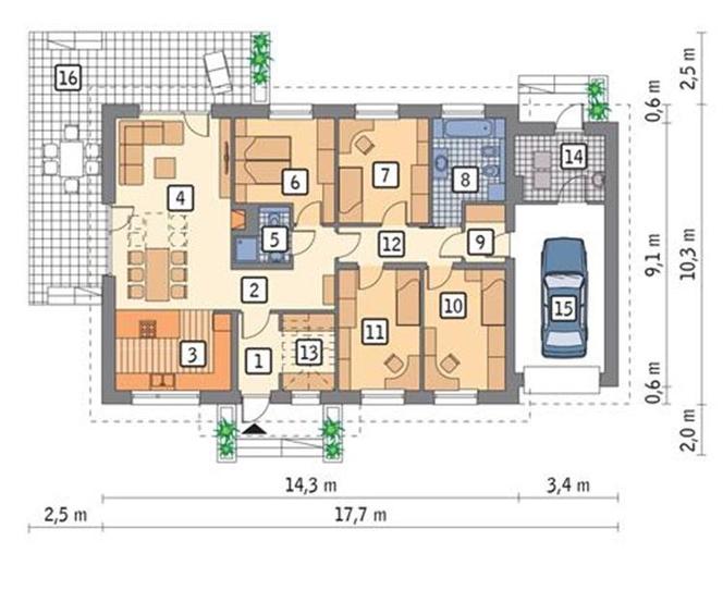 Projekt domu M190 Znamienity z katalogu Muratora - plan parteru