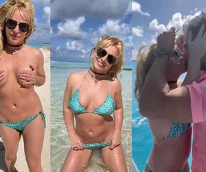 Półnaga Britney Spears kręci biodrami i obdarowuje męża pocałunkami. Można jej pozazdrościć!