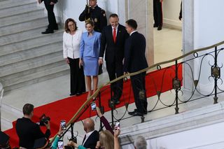 Marta Nawrocka cała na niebiesko zachwyciła w Sejmie  