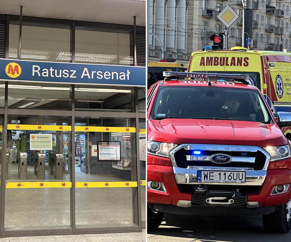 Horror w metrze! Stacja Ratusz Arsenał zamknięta. Pasażer rzucił się pod nadjeżdżający pociąg. Nie żyje