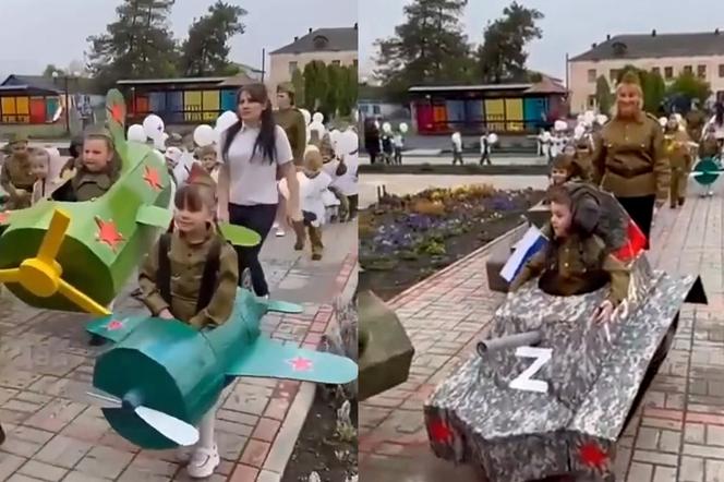 Rosjanie przebierają przedszkolaki za czołgi! Szaleństwo w Dzień Zwycięstwa