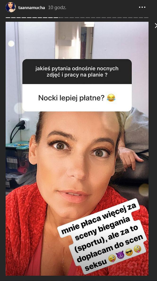 M jak miłość. Magda (Anna Mucha) na planie serialu