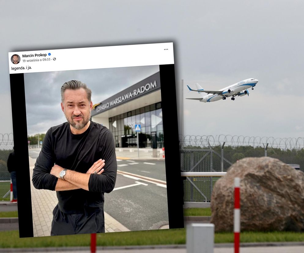 Marcin Prokop na lotnisku w Radomiu