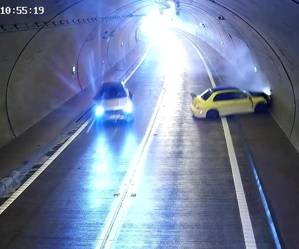 Kierowca mitsubishi pędził przez tunel. Potem stało się to!