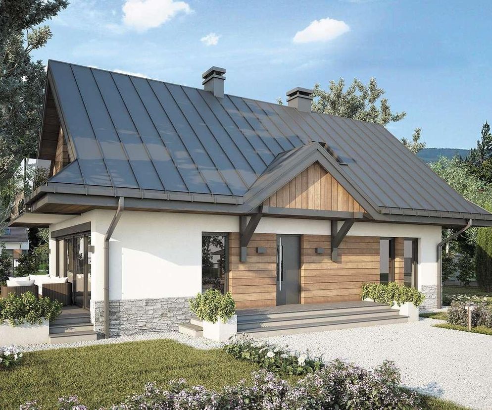 Nowoczesny dom z poddaszem i spadzistym dachem. O modnych projektach domów marzeń przeczytasz na Muratordom.