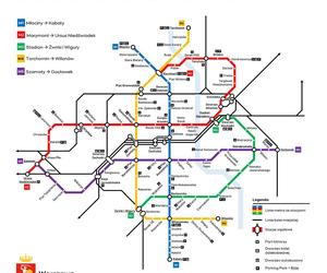 Mapa planowanej sieci metra w Warszawie