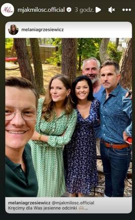 M jak miłość na planie. Kinga (Katarzyna Cichopek), Piotrek (Marcin Mroczek), Anita (Melania Grzesiewicz), Kamil (Marcin Bosak), Werner (Jacek Kopczyński)