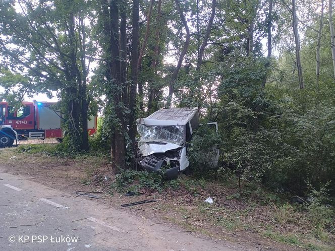 Bus rozbił się na drzewie. Wielu poszkodowanych, śmigłowiec LPR w akcji