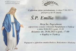 Osiemnastoletnia Emilka z Ubieszyna nie żyje