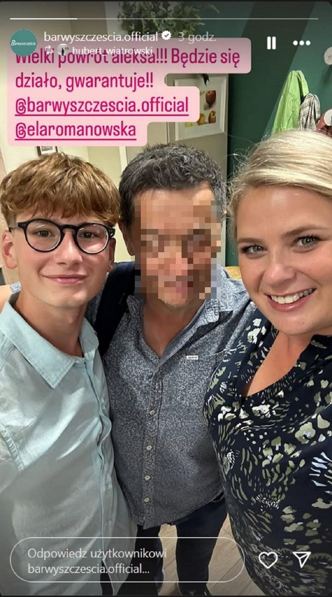 Barwy szczęścia nowy sezon. Aleks (Hubert Wiatrowski), Aldona (Elżbieta Romanowska) na planie