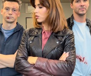 M jak miłość. Kama (Michalina Sosna), Marcin (Mikołaj Roznerski), Jakub Karski (Krzysztof Kwiatkowski)