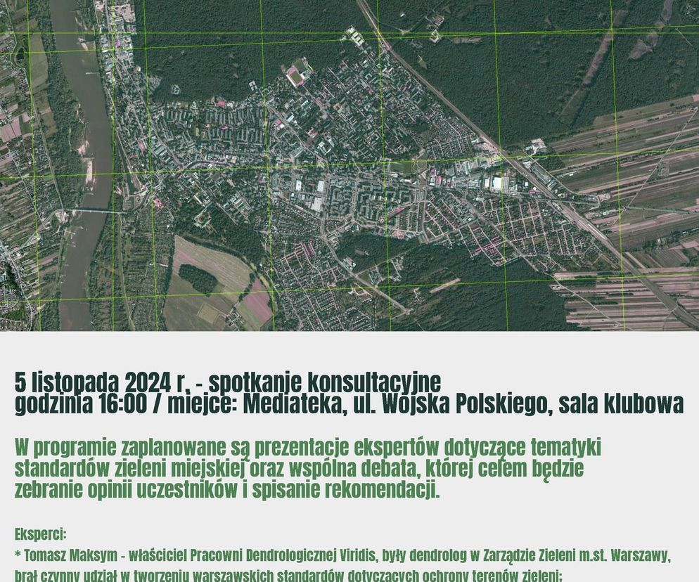 Spotkanie konsultacyjne na temat standardów zieleni miejskiej - plakat 