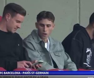Marc-Andre ter Stegen, Fermin Lopez i Joan Garcia podzcas meczu FC Barcelona- PSG