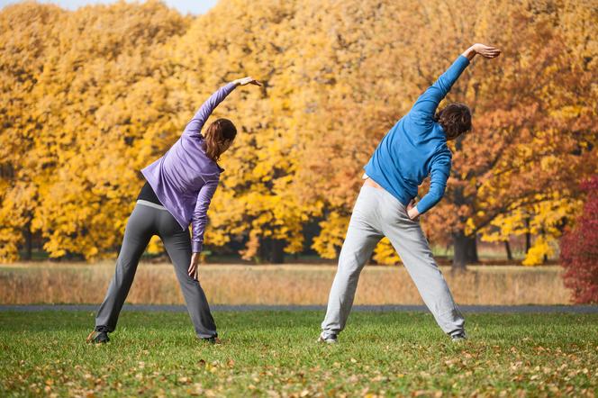 Osoby ćwiczą aerobik w parku 