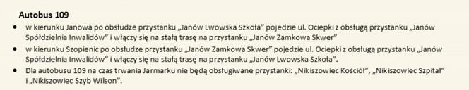 Zmiany w rozkładach jazdy w czasie Jarmarku u Babci Anny dla mieszkańców Nikiszowca