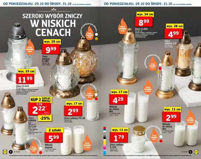 Ceny zniczy i wiązanek w Lidlu