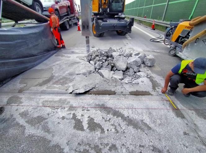 Tak naprawiano betonową nawierzchnię autostrady A1