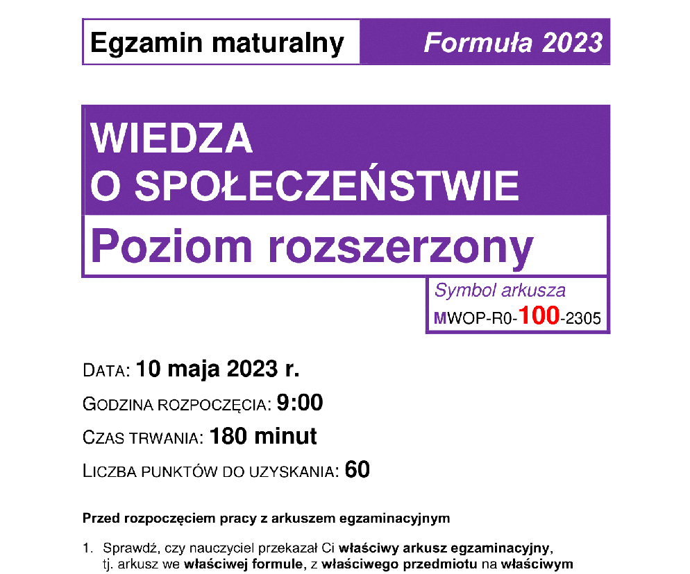 Matura 2023 WOS rozszerzony - arkusze CKE formuła 2023