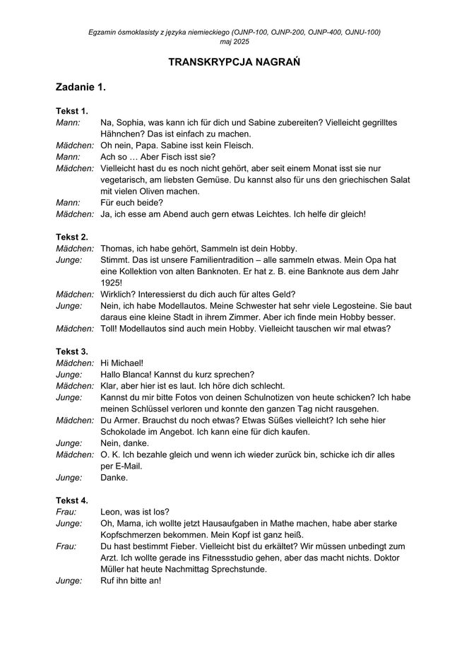 Egzamin ósmoklasisty niemiecki 2025 - arkusz CKE 15.05.2025