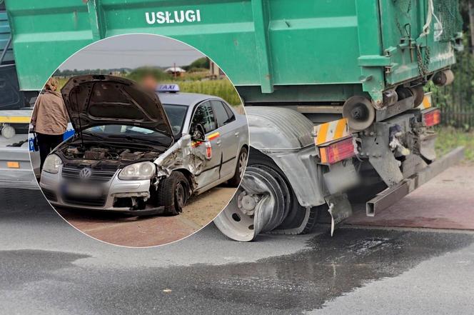 Huknął w śmieciarkę aż urwało koło. Taksówka rozbita, co tam się stało?