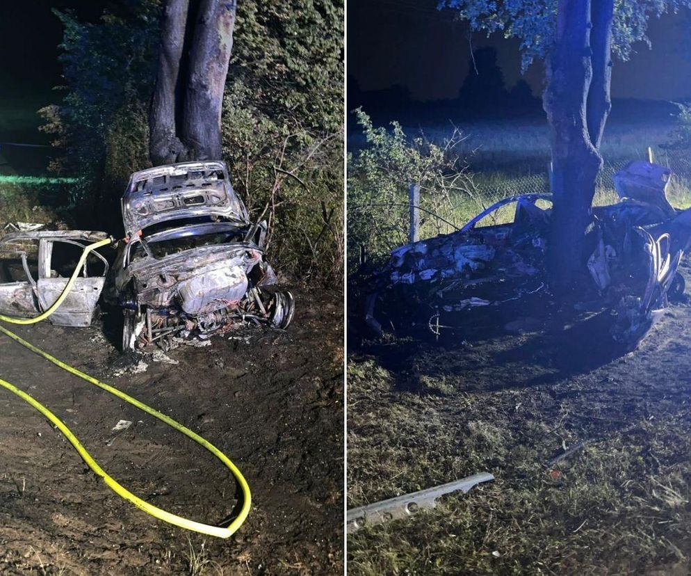 Młody kierowca wypadł z BMW i zginął. Jego auto stanęło w płomieniach